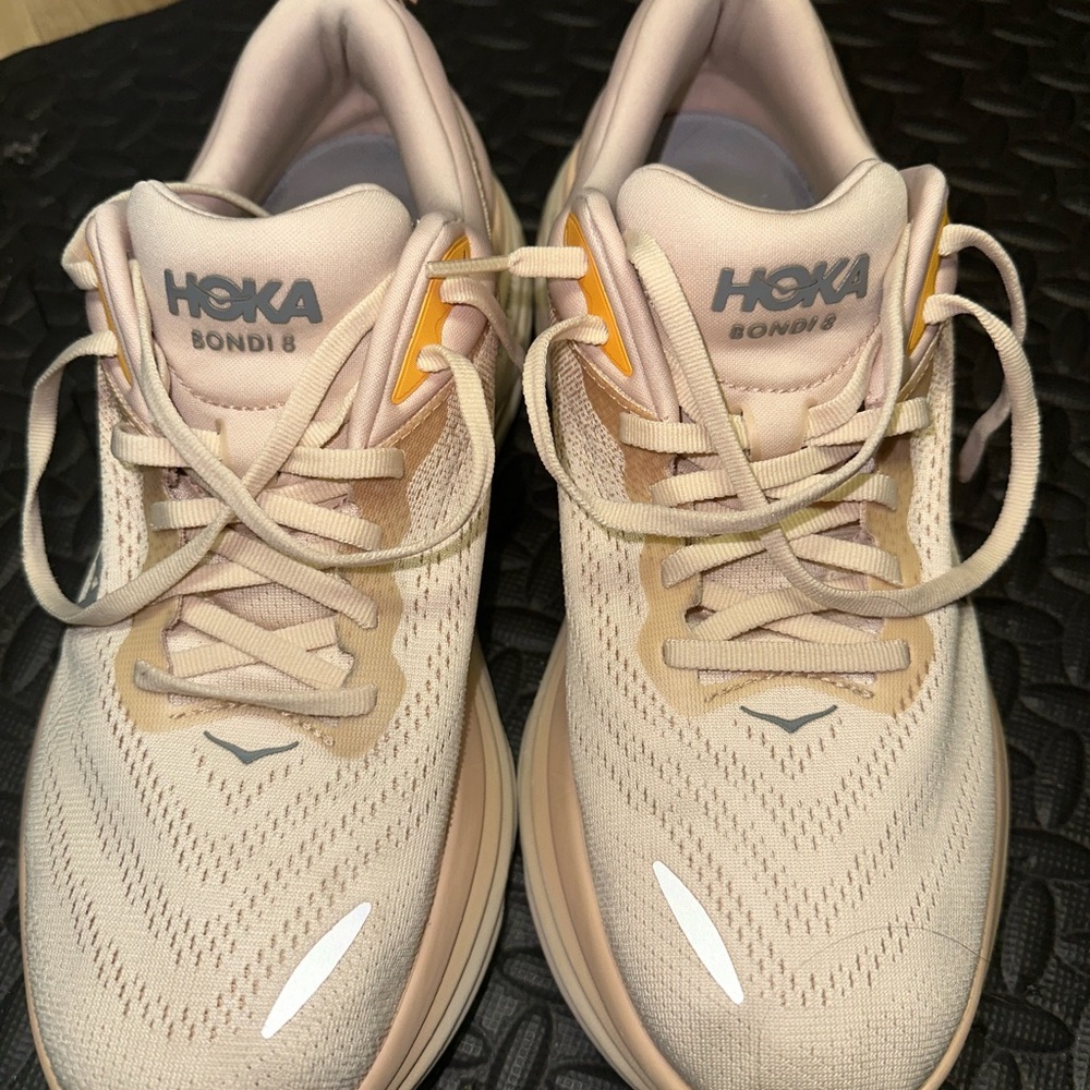 Hoka Women's Bondi 8 Cream with Orange Highlights